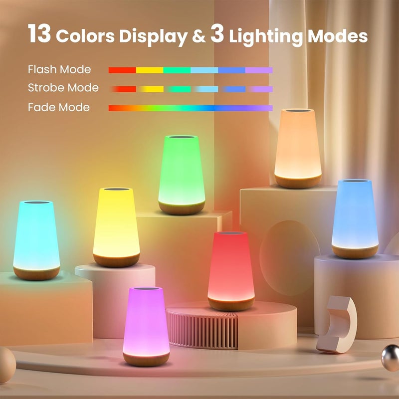 GKCI Touch Lamp - Portable Table Sensor Control Bedside Lamp with USB Charging, 5-Level Dimmable Warm White Light & 13 Color Changing RGB - Image 2