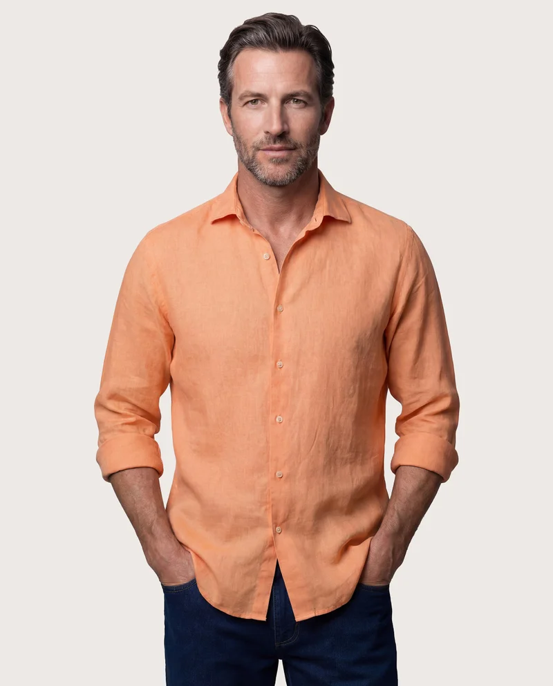 كاميتشسما Trendy Peach Linen Slim Comfort Shirt