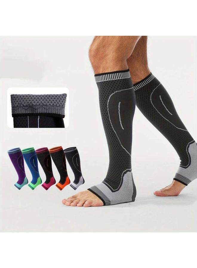 Orange Black Compression Ankle Calf Sleeve L Size Anti Slip Support For Running Exercise - Image 1