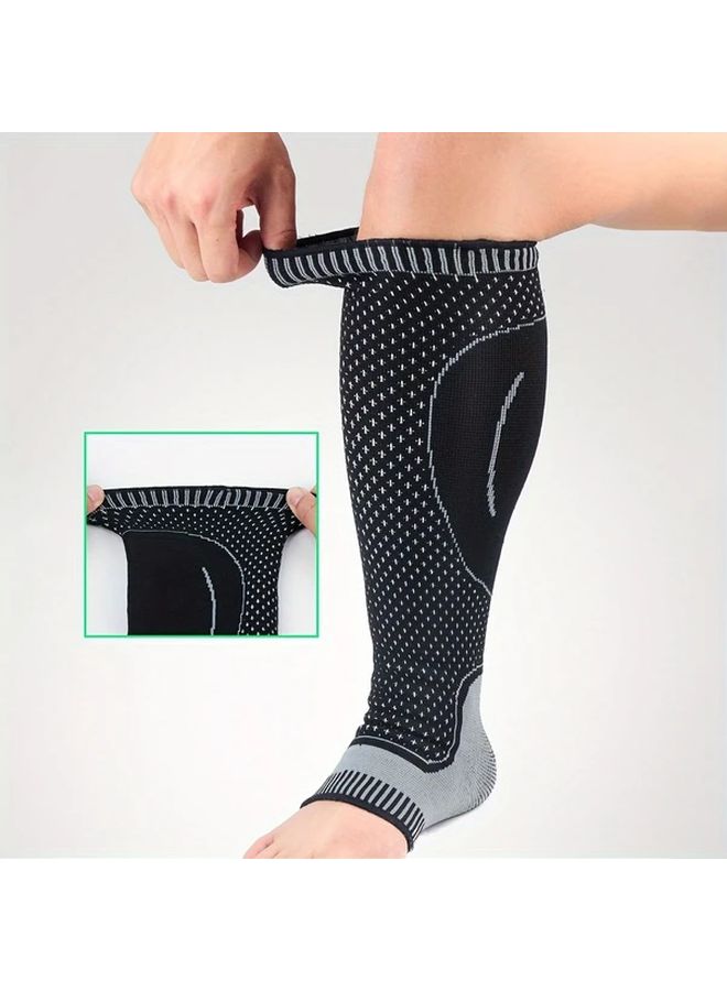 Orange Black Compression Ankle Calf Sleeve L Size Anti Slip Support For Running Exercise - Image 4