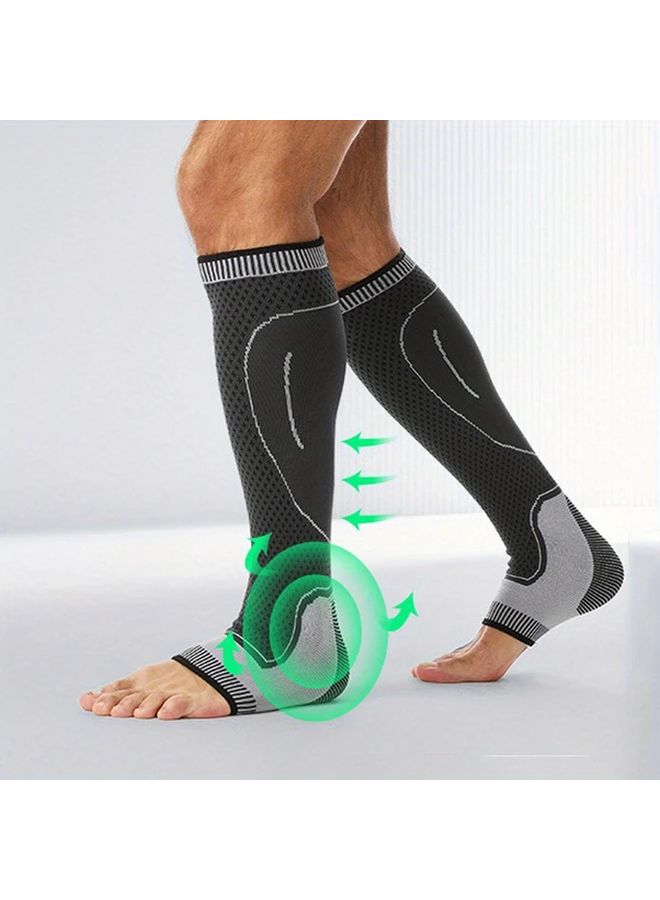 Orange Black Compression Ankle Calf Sleeve L Size Anti Slip Support For Running Exercise - Image 5