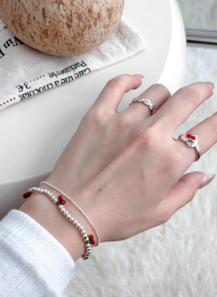 Cherry Orchard Set Discount 2 Bracelets+2 Rings (Four Products) Cherry Bracelet Ring Bracelet Female Niche Design Cute Gift - Image 1