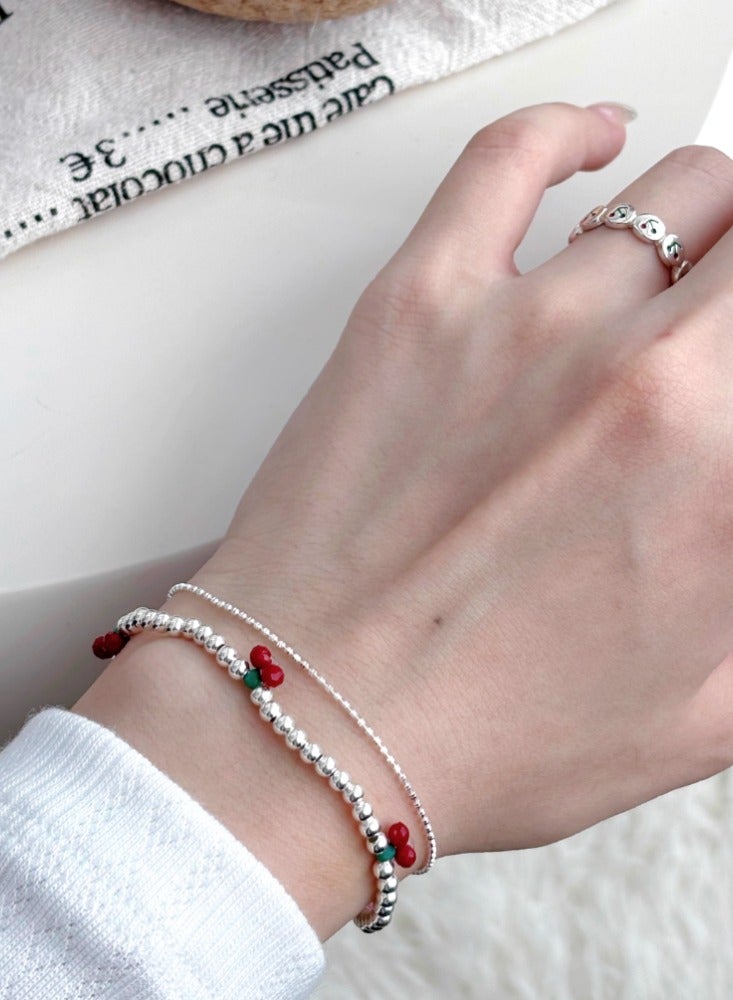 Cherry Orchard Set Discount 2 Bracelets+2 Rings (Four Products) Cherry Bracelet Ring Bracelet Female Niche Design Cute Gift - Image 2
