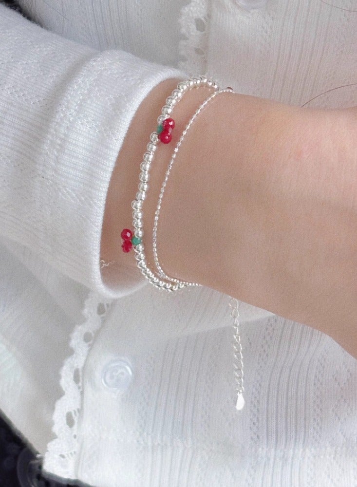 Cherry Orchard Set Discount 2 Bracelets+2 Rings (Four Products) Cherry Bracelet Ring Bracelet Female Niche Design Cute Gift - Image 3