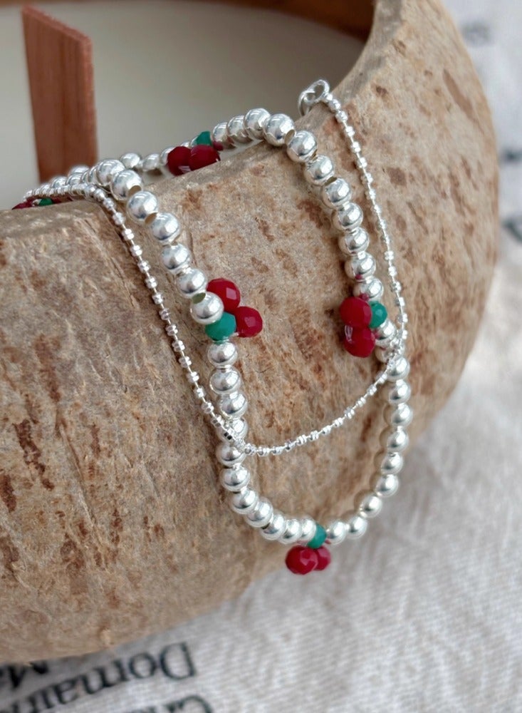 Cherry Orchard Set Discount 2 Bracelets+2 Rings (Four Products) Cherry Bracelet Ring Bracelet Female Niche Design Cute Gift - Image 4
