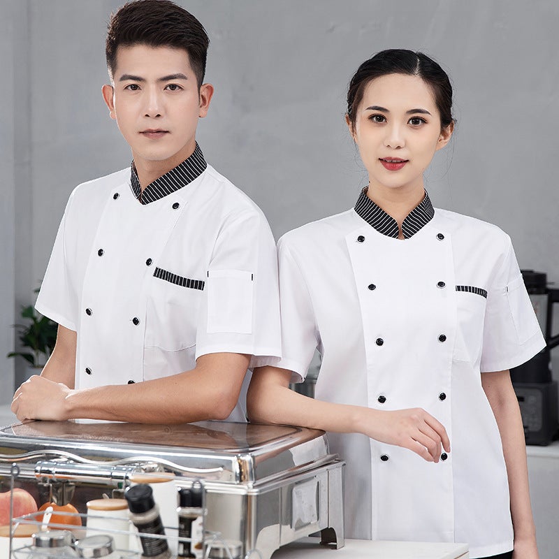 Chef Work Clothes Men'S Long-Sleeved Dining Kitchen Restaurant Cake Shop Baking Women'S Summer Breathable Short-Sleeved Chef Clothes - Image 1