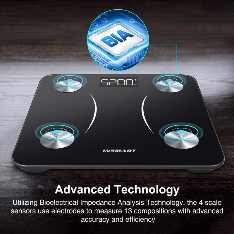 INSMART Bluetooth Body Fat Scales INSMART Smart Digital Bathroom Weight Weighing Scales for Body Composition Analyzer with Smart APP Body Composition Fitbit Scales for Fitness STLBKG - Image 3