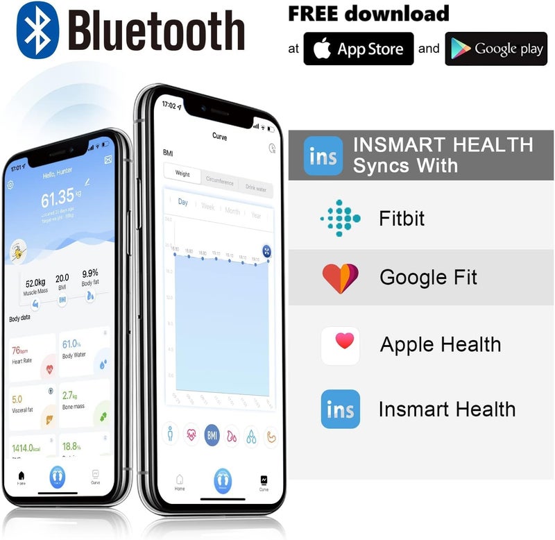 INSMART Bluetooth Body Fat Scales INSMART Smart Digital Bathroom Weight Weighing Scales for Body Composition Analyzer with Smart APP Body Composition Fitbit Scales for Fitness STLBKG - Image 5