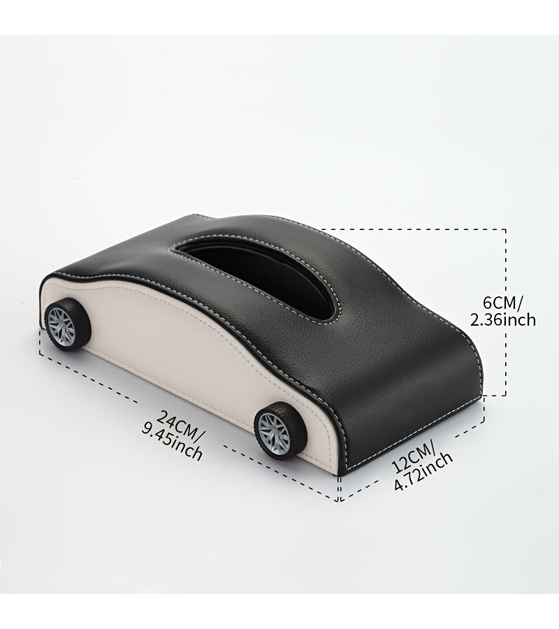 Black Rice Two-Color Car Shape Armrest Tissue Box For Vehicle - Image 2