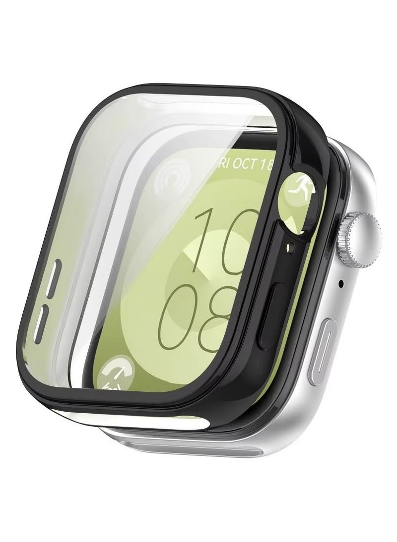 Plating Case For Huawei Watch Fit 3 Samrt Watch Strap Full Bumper TPU Protective Cover Accessories Screen Protector (Black) - Image 1