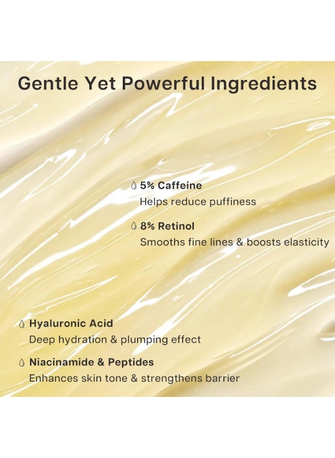 VRAIKO Eye Serum for Dark Circles and Puffiness, 5% Caffeine 8% Retinol Under Eye Cream with Build-In 3D Roller Applicator, Hyaluronic Acid Peptide for Hydration Fine lines Wrinkles, 0.5 fl oz - Image 3