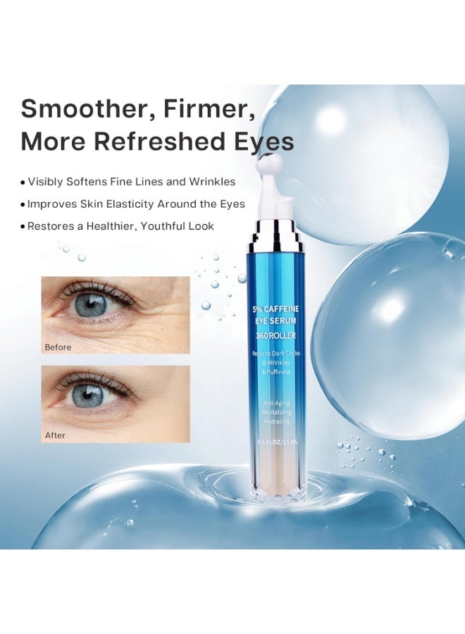 VRAIKO Eye Serum for Dark Circles and Puffiness, 5% Caffeine 8% Retinol Under Eye Cream with Build-In 3D Roller Applicator, Hyaluronic Acid Peptide for Hydration Fine lines Wrinkles, 0.5 fl oz - Image 5
