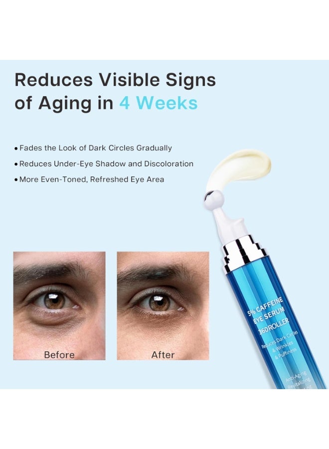 VRAIKO Eye Serum for Dark Circles and Puffiness, 5% Caffeine 8% Retinol Under Eye Cream with Build-In 3D Roller Applicator, Hyaluronic Acid Peptide for Hydration Fine lines Wrinkles, 0.5 fl oz - Image 4