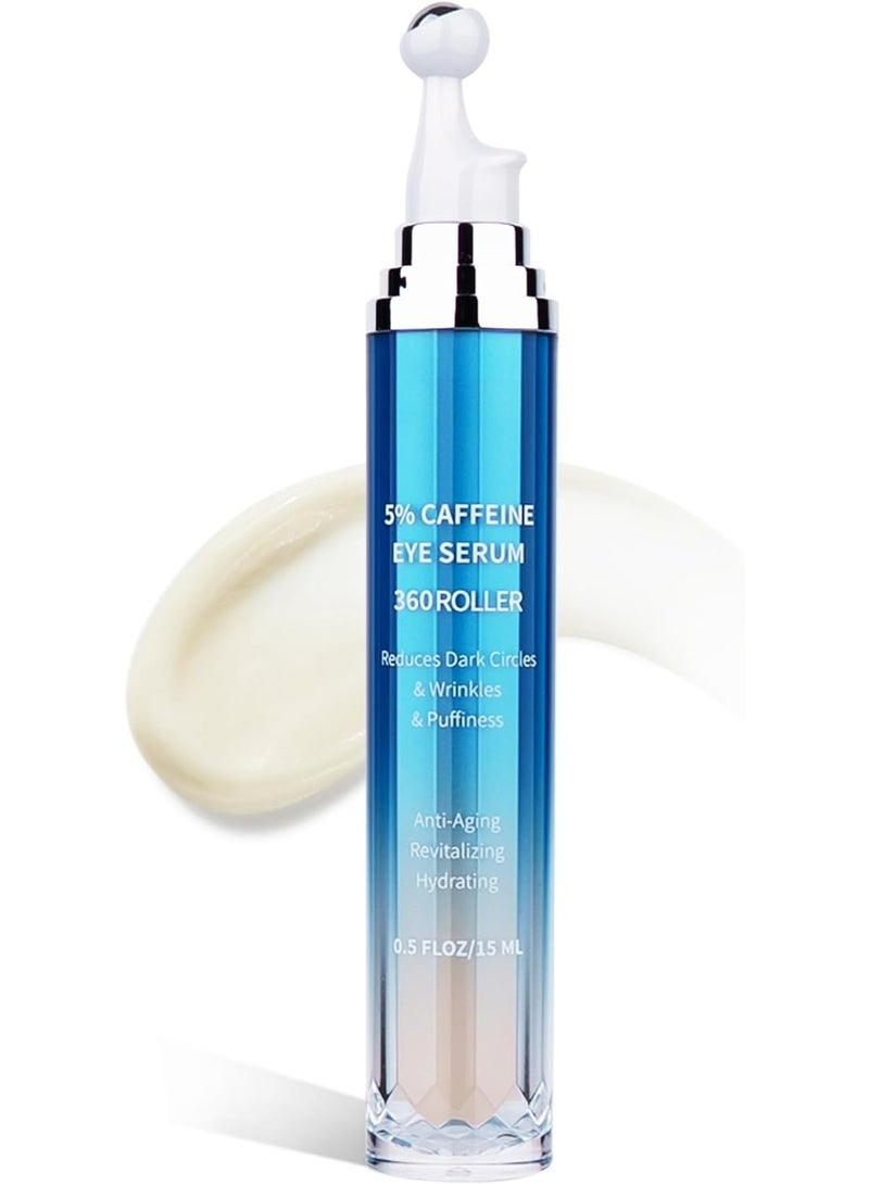 VRAIKO Eye Serum for Dark Circles and Puffiness, 5% Caffeine 8% Retinol Under Eye Cream with Build-In 3D Roller Applicator, Hyaluronic Acid Peptide for Hydration Fine lines Wrinkles, 0.5 fl oz - Image 1