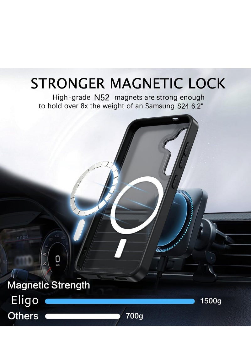 Eligo for Samsung S24 Case, Compatible with MagSafe, Magnetic Translucent Matte Back Shockproof Cover with Strong Magnet, Slim Thin Full Protection Phone Case for Galaxy S24 5G (Black)  - Image 2