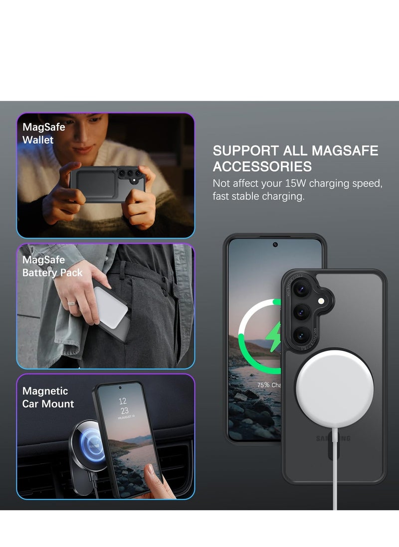 Eligo for Samsung S24 Case, Compatible with MagSafe, Magnetic Translucent Matte Back Shockproof Cover with Strong Magnet, Slim Thin Full Protection Phone Case for Galaxy S24 5G (Black)  - Image 3