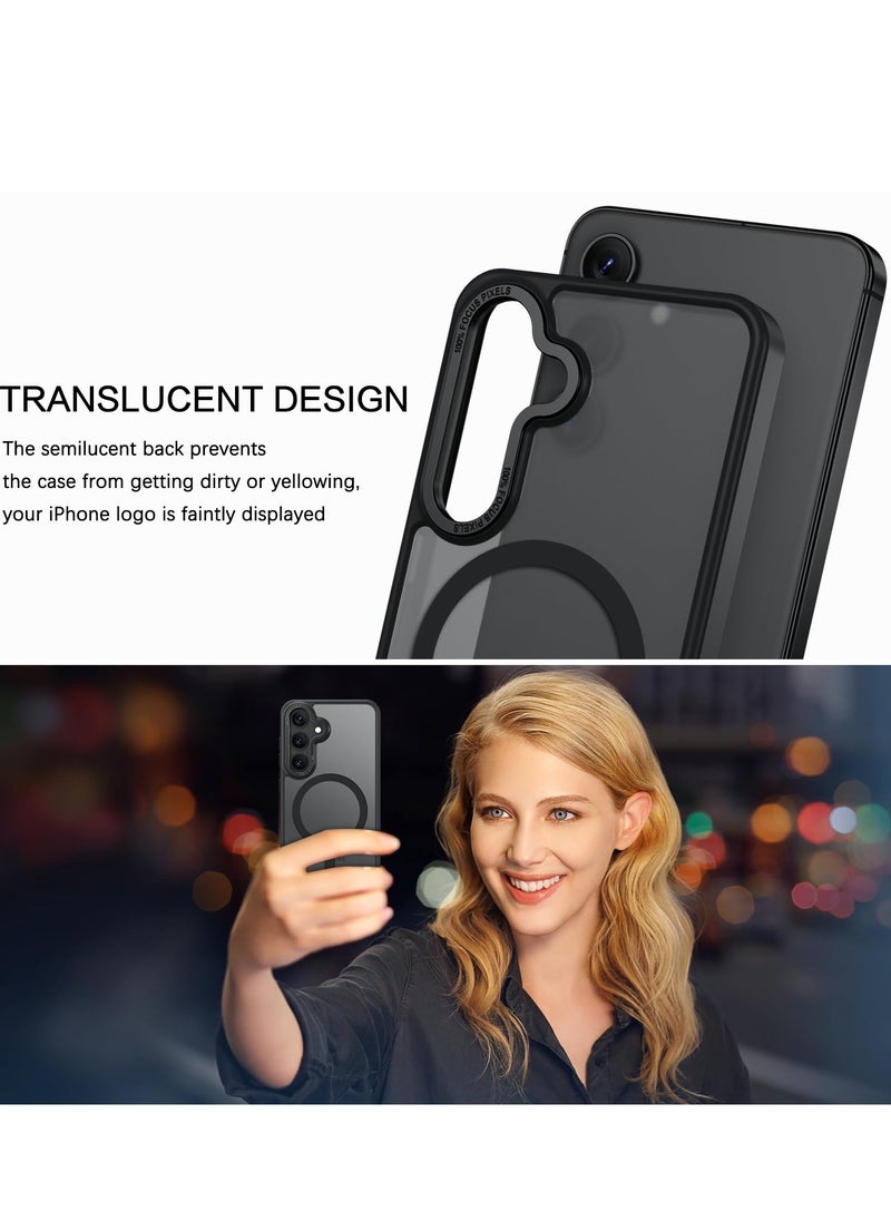 Eligo - for Samsung S24 Case, Compatible with MagSafe, Magnetic Translucent Matte Back Shockproof Cover with Strong Magnet, Slim Thin Full Protection Phone Case for Galaxy S24 5G (Black) - Image 1