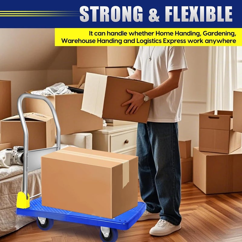 YSSOA Platform Truck with 440lb Weight Capacity and 360 Degree Swivel Wheels, Foldable Push Hand Cart for Loading and Storage, Blue - Image 2