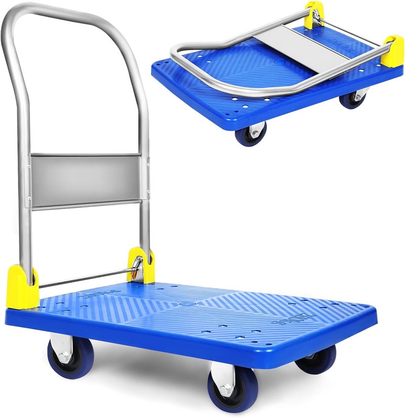 YSSOA Platform Truck with 440lb Weight Capacity and 360 Degree Swivel Wheels, Foldable Push Hand Cart for Loading and Storage, Blue - Image 1