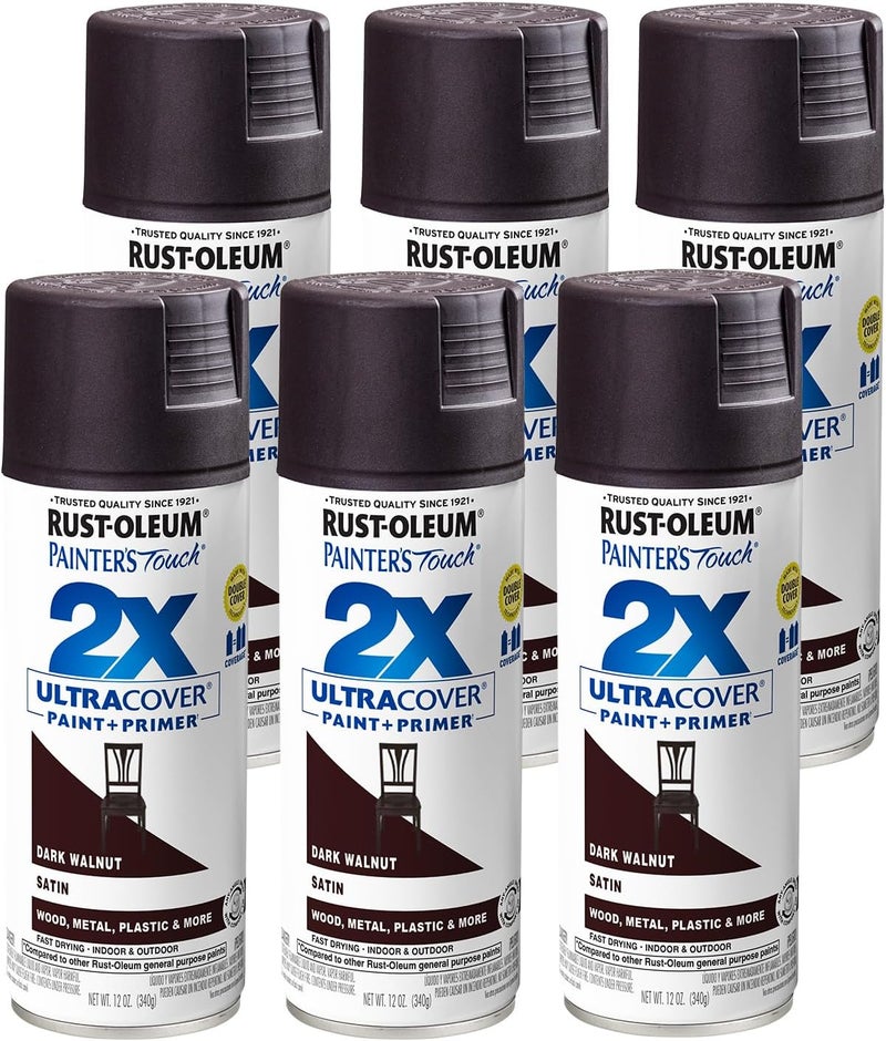 Rust-Oleum 257462-6PK Painter's Touch 2X Ultra Cover Spray Paint, 12 oz, Satin Dark Walnut, 6 Pack - Image 1