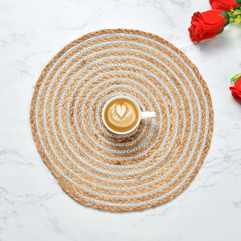 pepme Jute Lurex Placemat Silver 12 inches Pack of 4  - Image 1