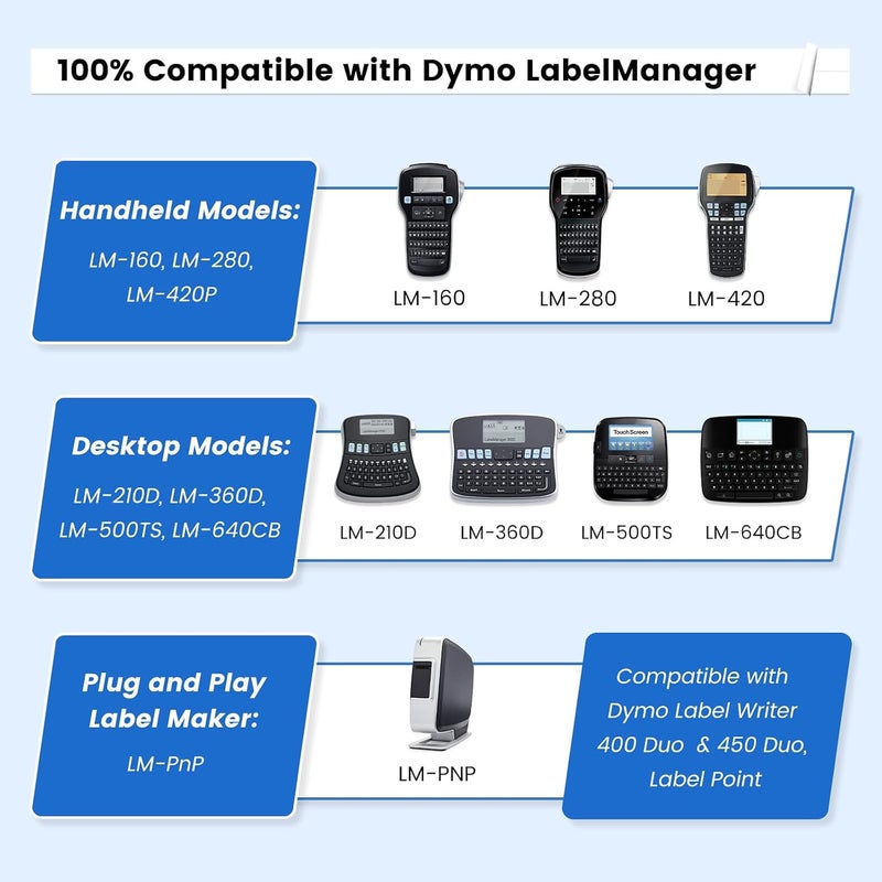 فريش ورلد 6 عبوات متوافقة مع شريط ملصقات Dymo D1 1/4 بوصة 43613 S0720780، تعبئة آلة صنع الملصقات d1، أسود على أبيض 6 مم، لـ Dymo LabelManager 160 210D 260P 280 360D Label Maker COLORPOP، 23 قدم (7 م) - Image 3