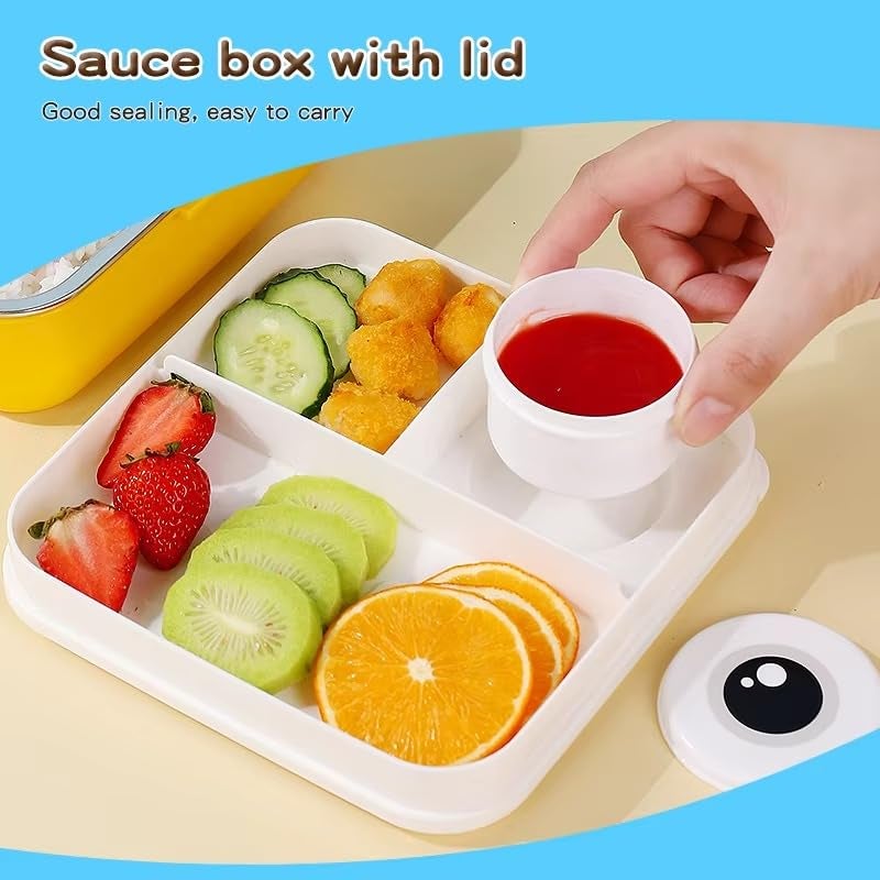 Wosta Lunch Box, Cartoon Lunch Box with Leak Proof Lid and Reusable Steel Spoon & Sauce Containers Ideal for Men, Women’s and Kids School, Office and Travel. (Pink - Bear Design) - Image 4