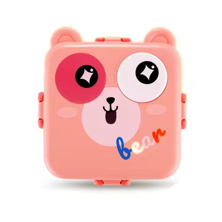 Wosta Lunch Box, Cartoon Lunch Box with Leak Proof Lid and Reusable Steel Spoon & Sauce Containers Ideal for Men, Women’s and Kids School, Office and Travel. (Pink - Bear Design) - Image 1