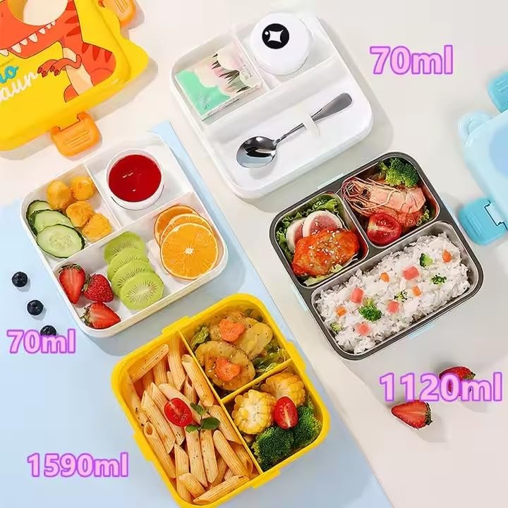 Wosta Lunch Box, Cartoon Lunch Box with Leak Proof Lid and Reusable Steel Spoon & Sauce Containers Ideal for Men, Women’s and Kids School, Office and Travel. (Pink - Bear Design) - Image 3