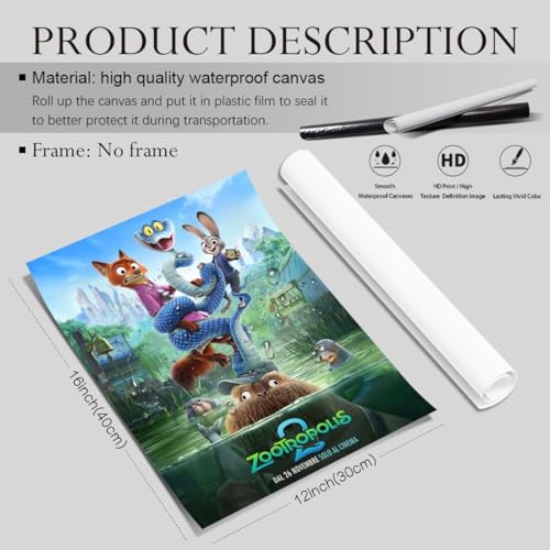 BILVAZOG Animal Zootopia 2 Poster For Fans Kids Room Bedroom Wall Decor -Movie Zootopia Posters Canvas Prints Picture For Teen Boy Girls Gifts - Image 2
