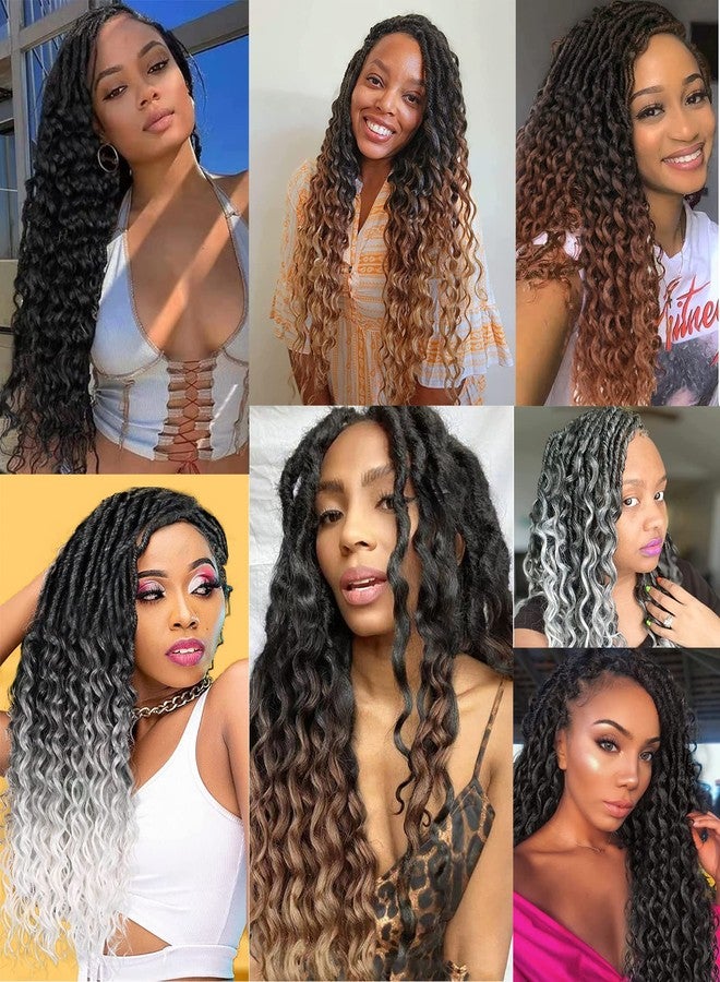 Miss Sula Faux Locs Crochet Hair for Black Women- 24 Inches 8 Packs Pre Looped Ombre Grey to White Synthetic Hair Extensions, Soft Goddess Locs Braids with Long Deep Wave Curly Ends(112 Strands,Tgrey/613) - Image 4