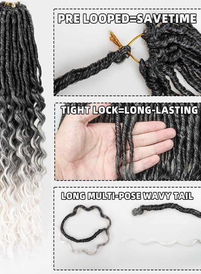 Miss Sula Faux Locs Crochet Hair for Black Women- 24 Inches 8 Packs Pre Looped Ombre Grey to White Synthetic Hair Extensions, Soft Goddess Locs Braids with Long Deep Wave Curly Ends(112 Strands,Tgrey/613) - Image 3