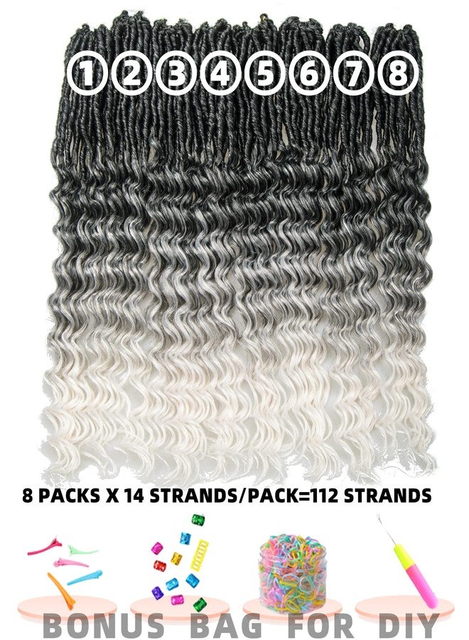 Miss Sula Faux Locs Crochet Hair for Black Women- 24 Inches 8 Packs Pre Looped Ombre Grey to White Synthetic Hair Extensions, Soft Goddess Locs Braids with Long Deep Wave Curly Ends(112 Strands,Tgrey/613) - Image 5