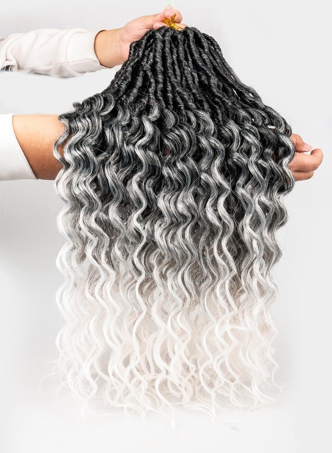 Miss Sula Faux Locs Crochet Hair for Black Women- 24 Inches 8 Packs Pre Looped Ombre Grey to White Synthetic Hair Extensions, Soft Goddess Locs Braids with Long Deep Wave Curly Ends(112 Strands,Tgrey/613) - Image 1