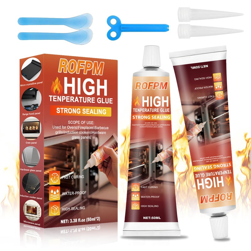 ROFPM High Temperature Silicone Adhesive - 3.38 floz Black RTV Silicone Repair Glue Kit, Heat Resistant Glue for Oven, Microwave, Grill,Stoves(50ml*2) - Image 1