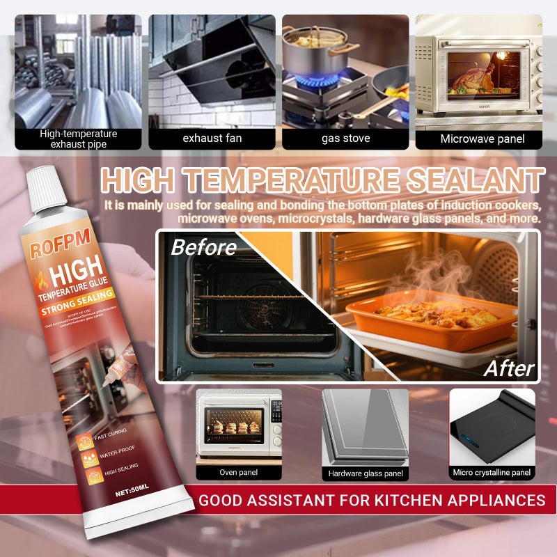 ROFPM High Temperature Silicone Adhesive - 3.38 floz Black RTV Silicone Repair Glue Kit, Heat Resistant Glue for Oven, Microwave, Grill,Stoves(50ml*2) - Image 2
