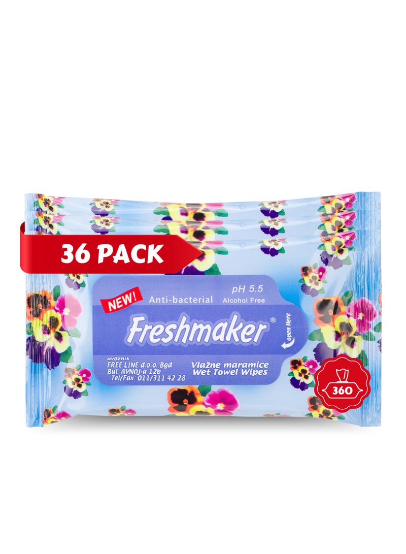 Freshmaker Anti-Bacterial Baby Wipes 10 wipes x 36 Packs - Cleansing Wet Towels for Babies & Adults - 99.9% Purified Multi Purpose Wet Wipes - Ideal for Sensitive Skin & Gentle Baby Care (360 Count) - Image 1