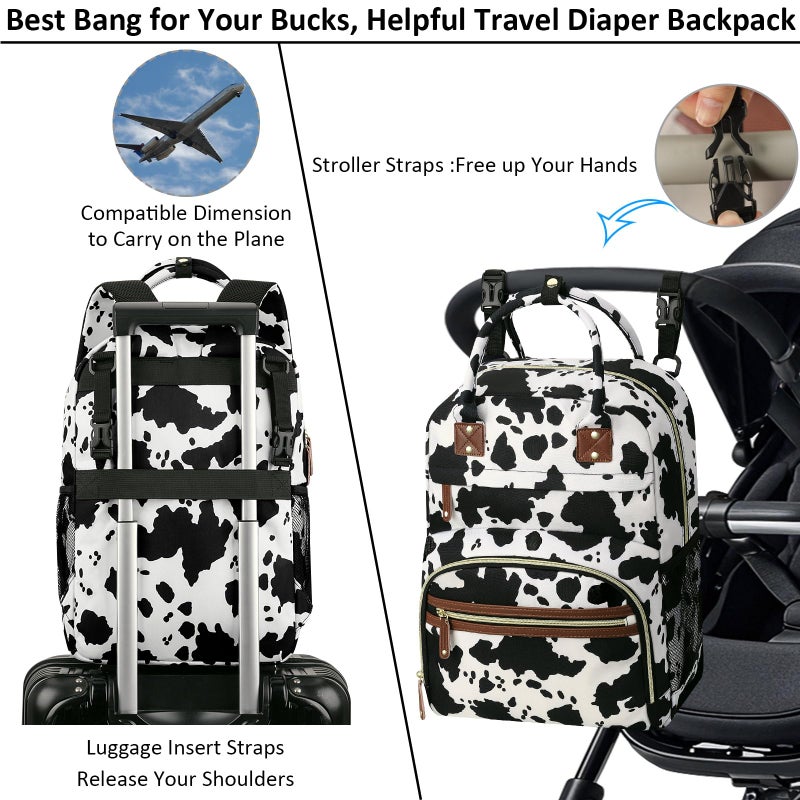 Tenot Large Capacity Baby Diaper Bag Backpack with Insulated Pockets, Waterproof, Stylish Cow Print Design, Suitable for Boys and Girls - Image 4