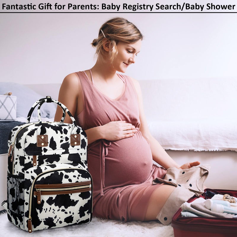 Tenot Large Capacity Baby Diaper Bag Backpack with Insulated Pockets, Waterproof, Stylish Cow Print Design, Suitable for Boys and Girls - Image 5