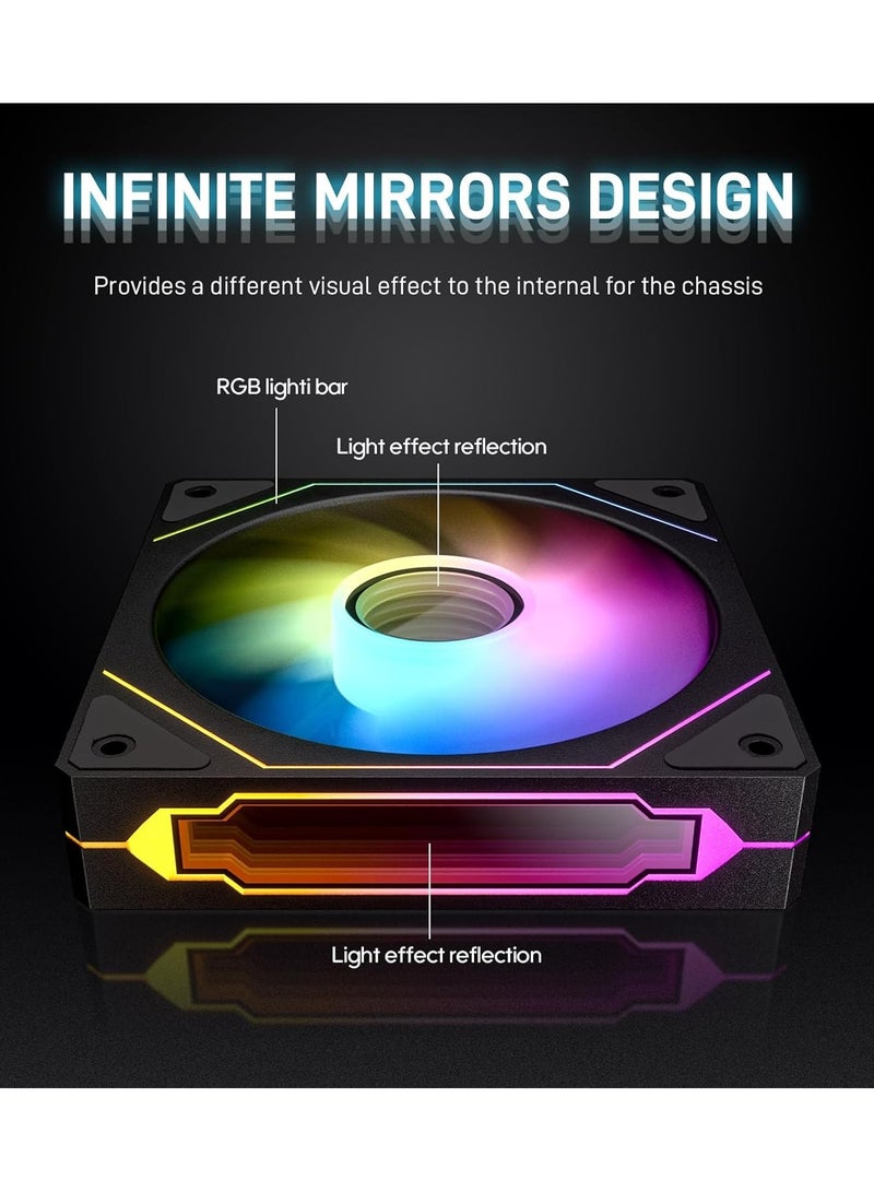 Black 120-3 in 1 120 mm Infinity Mirror Design Case Fans with PWM Control & ARGB Effect, Hydraulic Bearing for Low-Noise Operation - Suitable for Most PC Cooling Systems - Black  - Image 3
