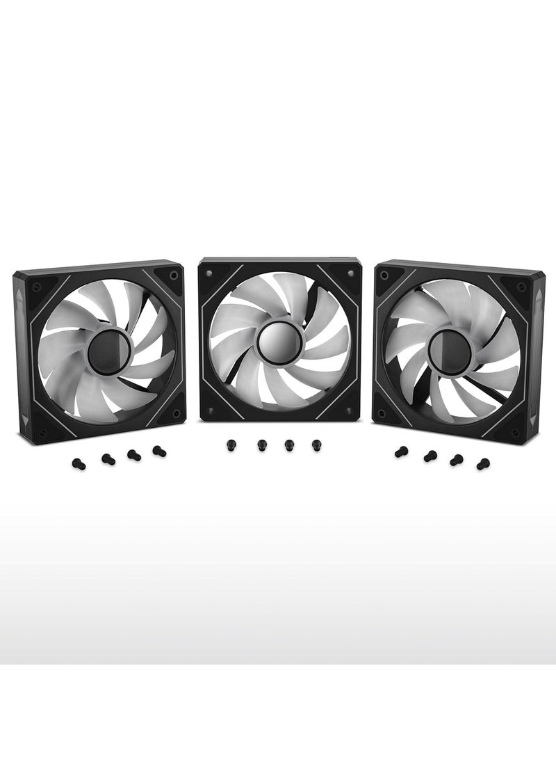 Black 120-3 in 1 120 mm Infinity Mirror Design Case Fans with PWM Control & ARGB Effect, Hydraulic Bearing for Low-Noise Operation - Suitable for Most PC Cooling Systems - Black  - Image 2