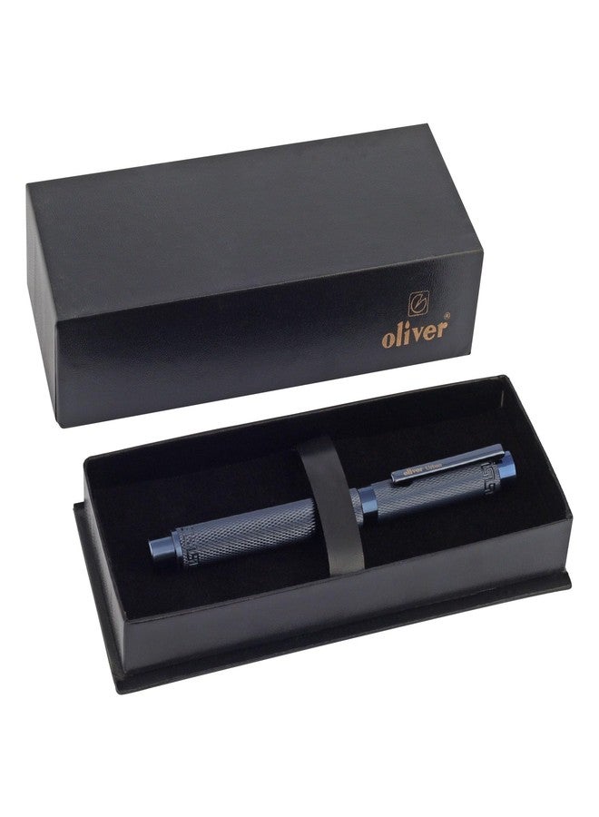 Oliver Urban Premium Fountain Pen – Blueberry Blue Metal Body, No.5 Dual-Tone Stainless Steel Nib, Textured Grip, Luxury Gift Box - Image 1