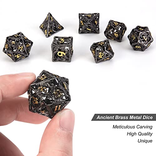 UBEUCK DND Dice,Hollow D&D Metal Dice,Dungeons and Dragons Dice Set with Gift Box,7 PCs Steampunk Polyhedral Dice Games Set for RPG,MTG,Pathfinder, (Dragon Black Golden) - Image 5