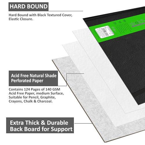 Anupam SketchO Sketch Book Hardbound Square Drawing Notebook Acid Free Paper Elastic Clouser for Artists Students -124 Pages 140 GSM - Image 3