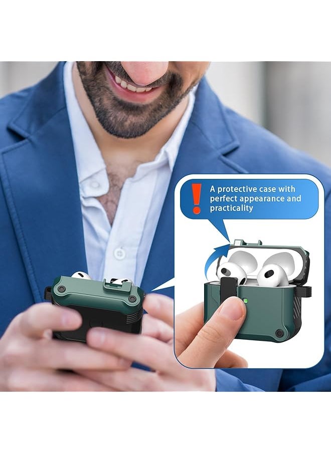 erorex - Airpods 3Rd Generation Case With Secure Lock Clip Full Body Shockproof Hard Shell Protective Airpods 3 Case Compatible With Airpod 3Rd Gen 2021 Green - Image 1