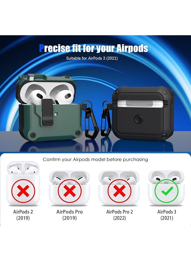 erorex - Airpods 3Rd Generation Case With Secure Lock Clip Full Body Shockproof Hard Shell Protective Airpods 3 Case Compatible With Airpod 3Rd Gen 2021 Green - Image 1