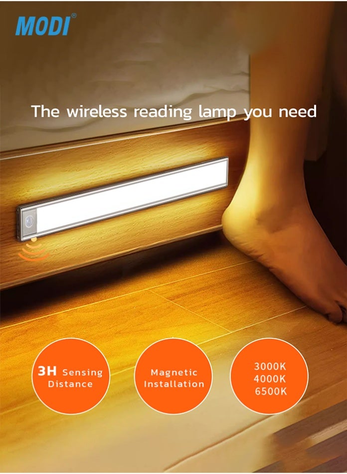 مودي مصباح خزانة مغناطيسي LED - مستشعر حركة لاسلكي أسفل الخزانة، ضوء ليلي قابل لإعادة الشحن - أبيض، دافئ، ضوء طبيعي - Image 1