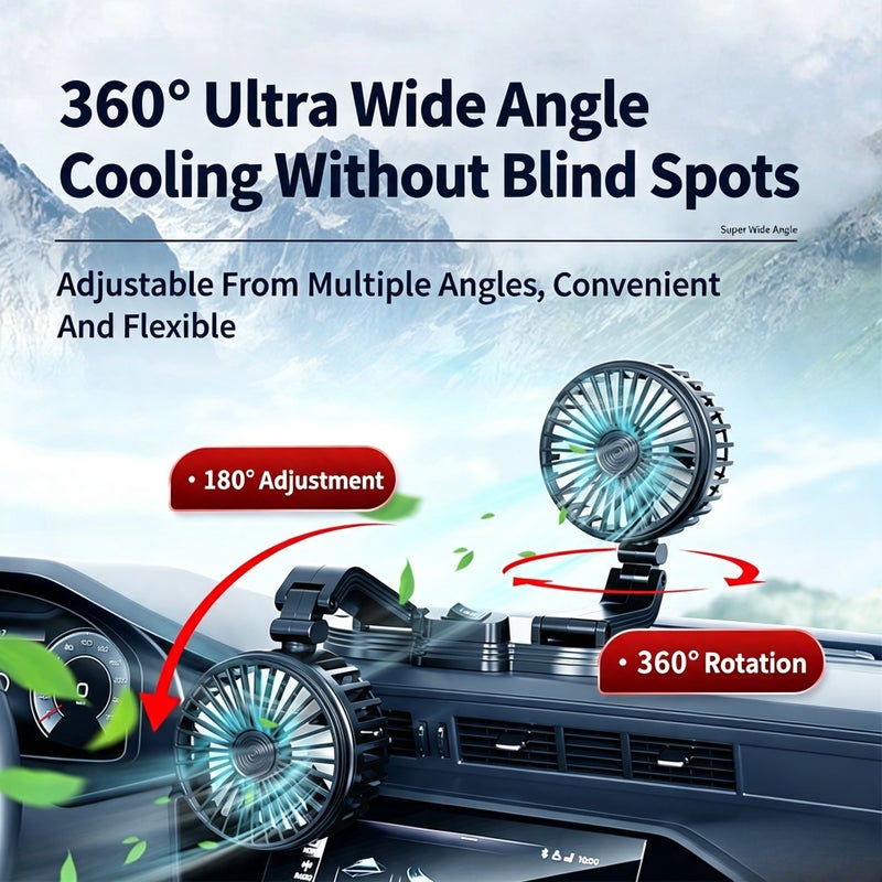 Car Dual Head USB Fan, Portable Mini Desk Fan - Image 1