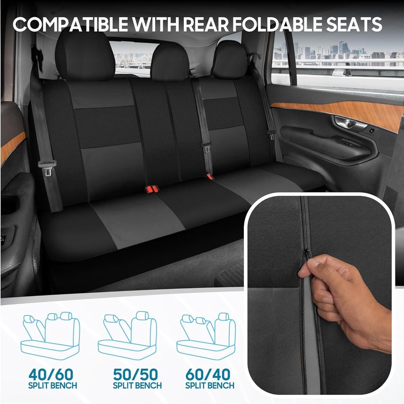 BDK PolyPro Car Seat Covers Full Set in Charcoal on Black – Front and Rear Split Bench Seat Covers for Cars, Easy to Install Car Seat Cover Set, Car Accessories for Auto Trucks Van SUV - Image 4
