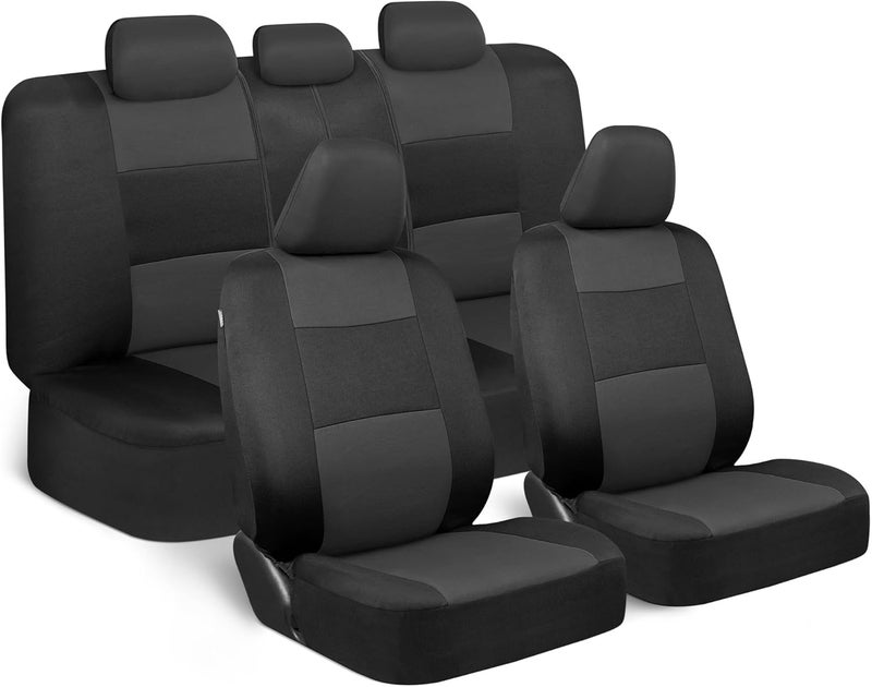 BDK PolyPro Car Seat Covers Full Set in Charcoal on Black – Front and Rear Split Bench Seat Covers for Cars, Easy to Install Car Seat Cover Set, Car Accessories for Auto Trucks Van SUV - Image 1